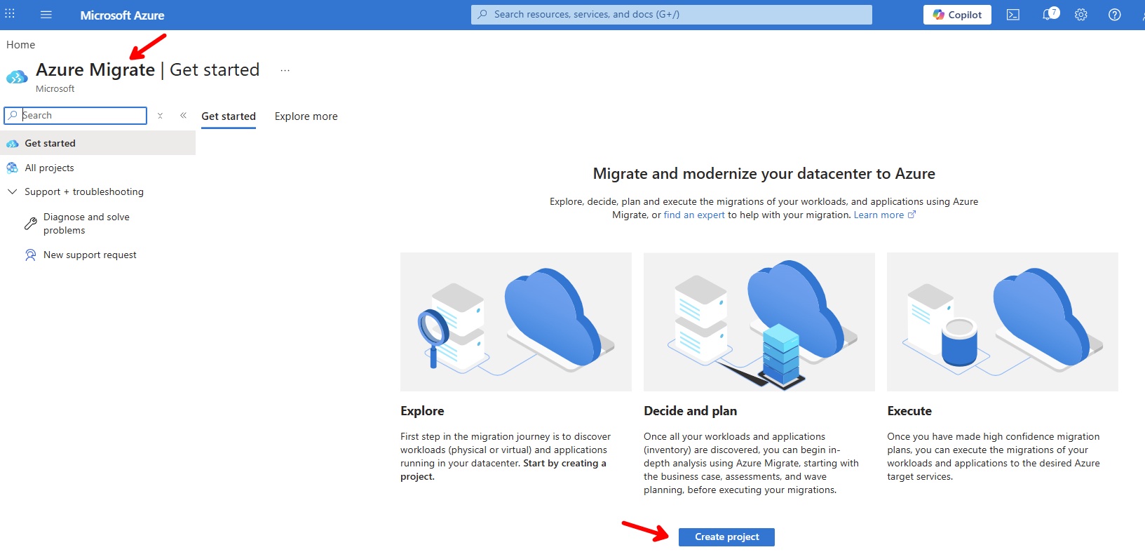 Criando um Projeto no Azure Migrate