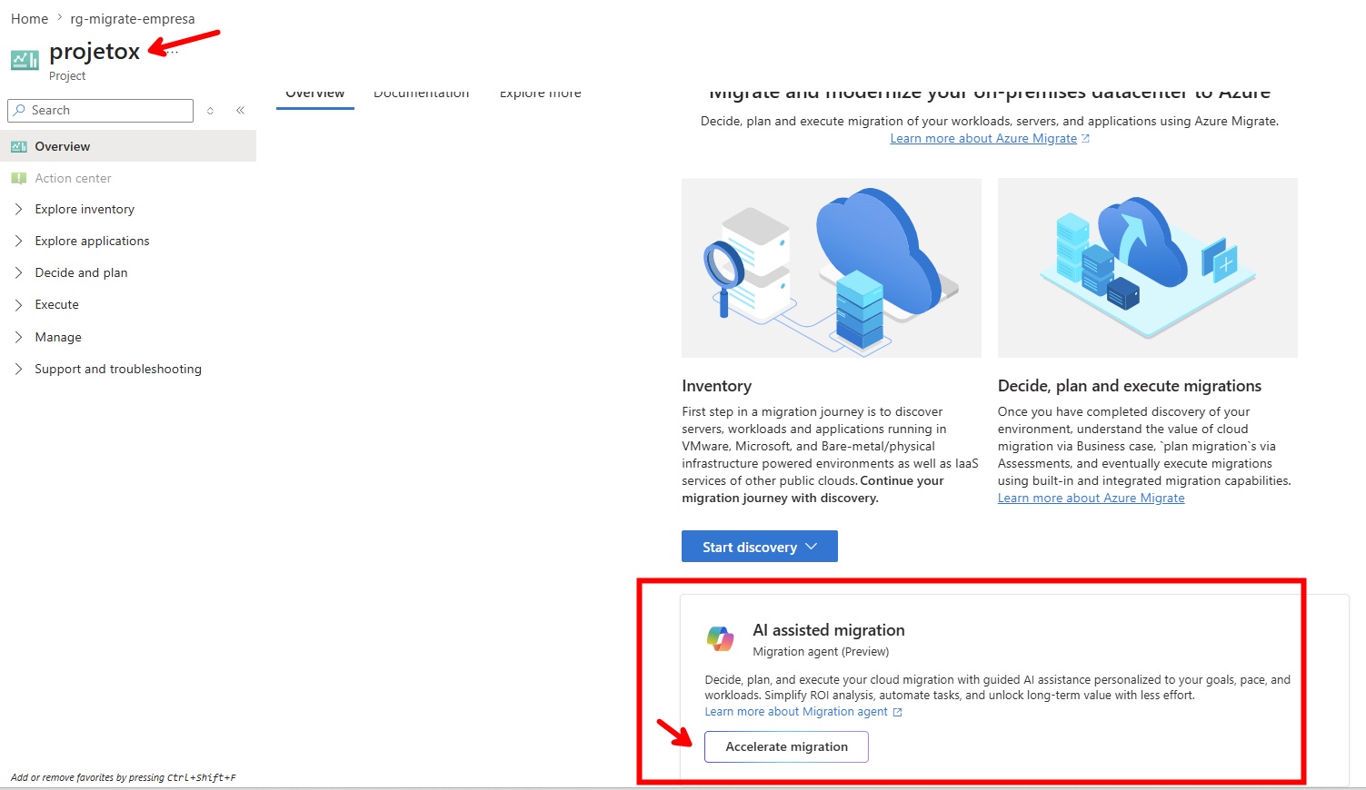 Criando um Projeto no Azure Migrate